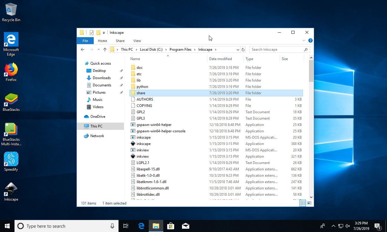 Папка Inkscape для Windows 10