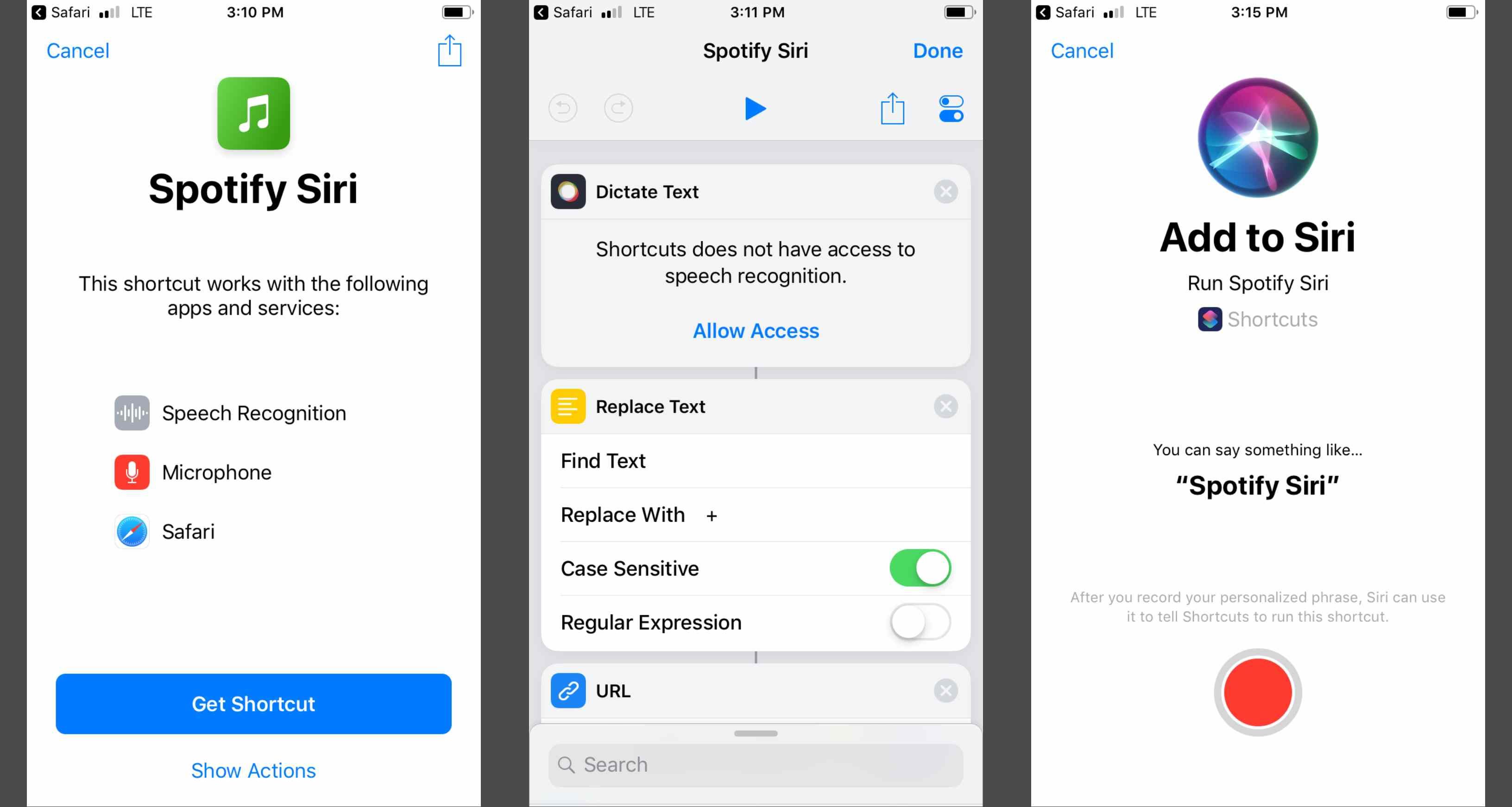 Создание ярлыка Spotify Siri с помощью приложения «Ярлыки»