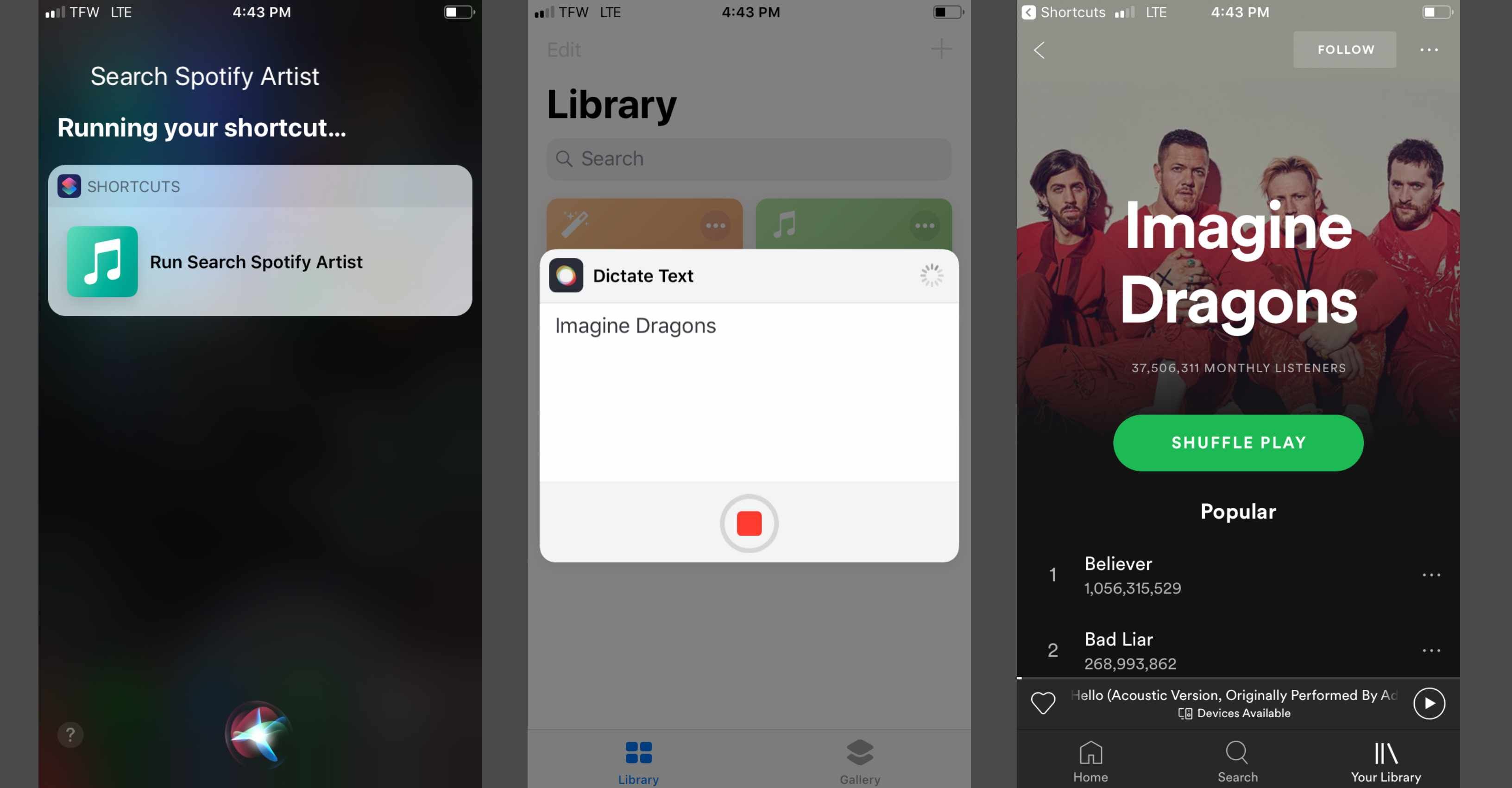 Использование Siri Shortcut для поиска исполнителя в Spotify