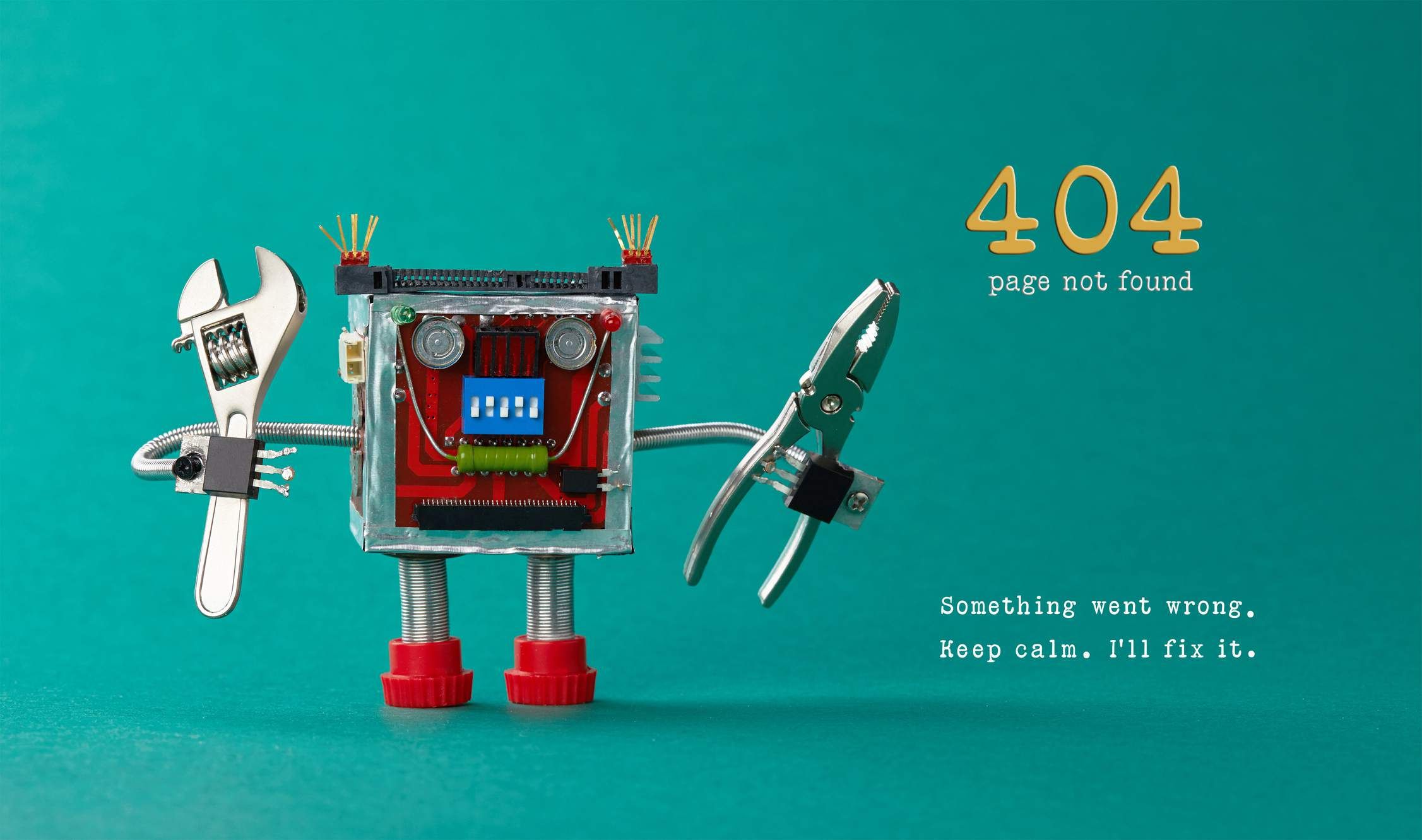 404 страница не найдена ошибка с роботом, держащим инструменты
