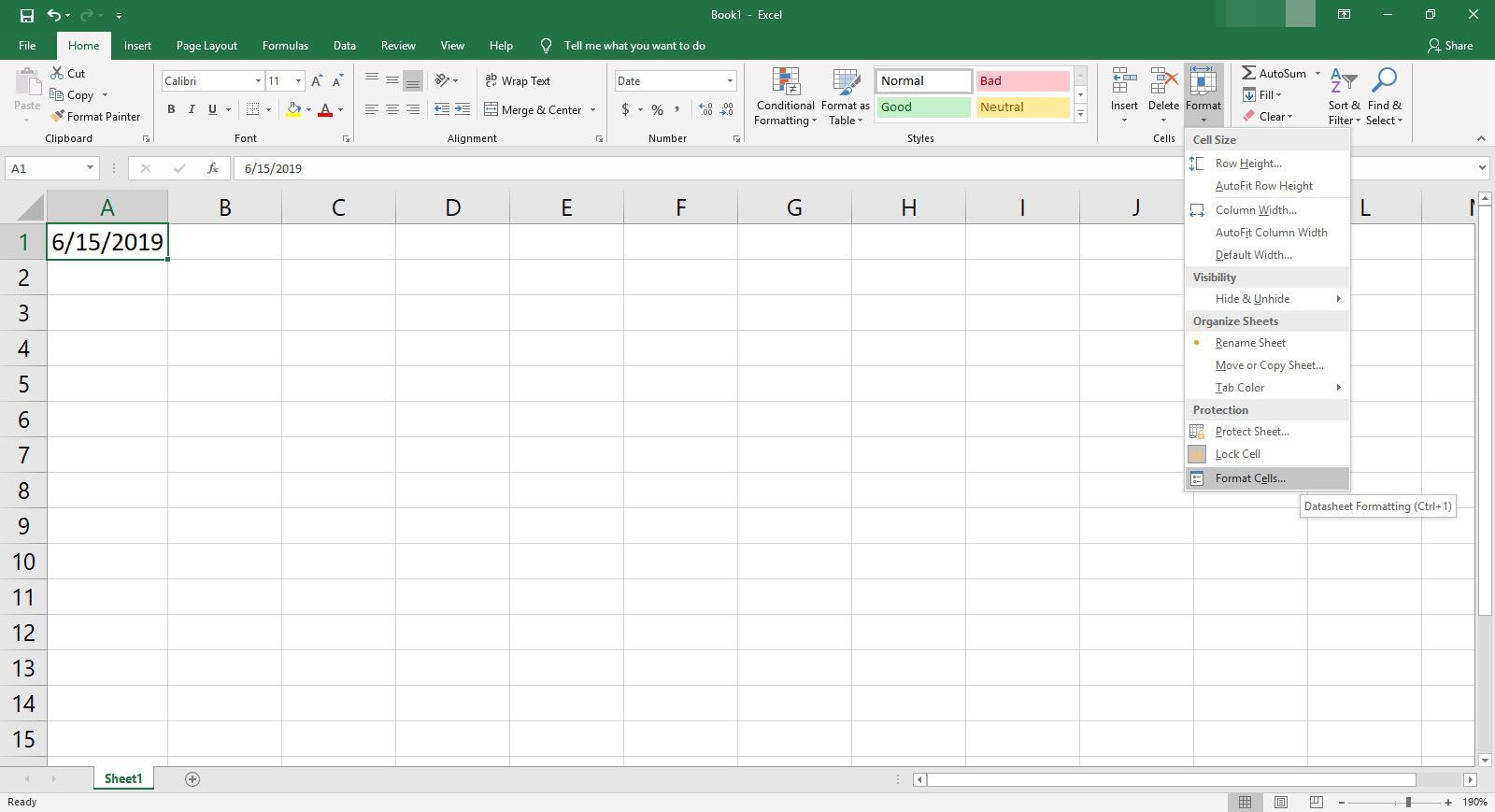 Выбор формата в Excel.
