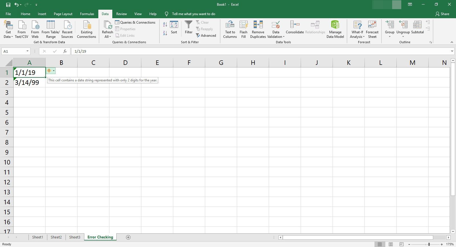 Выбор выделенной ячейки с проверкой ошибок в Excel.