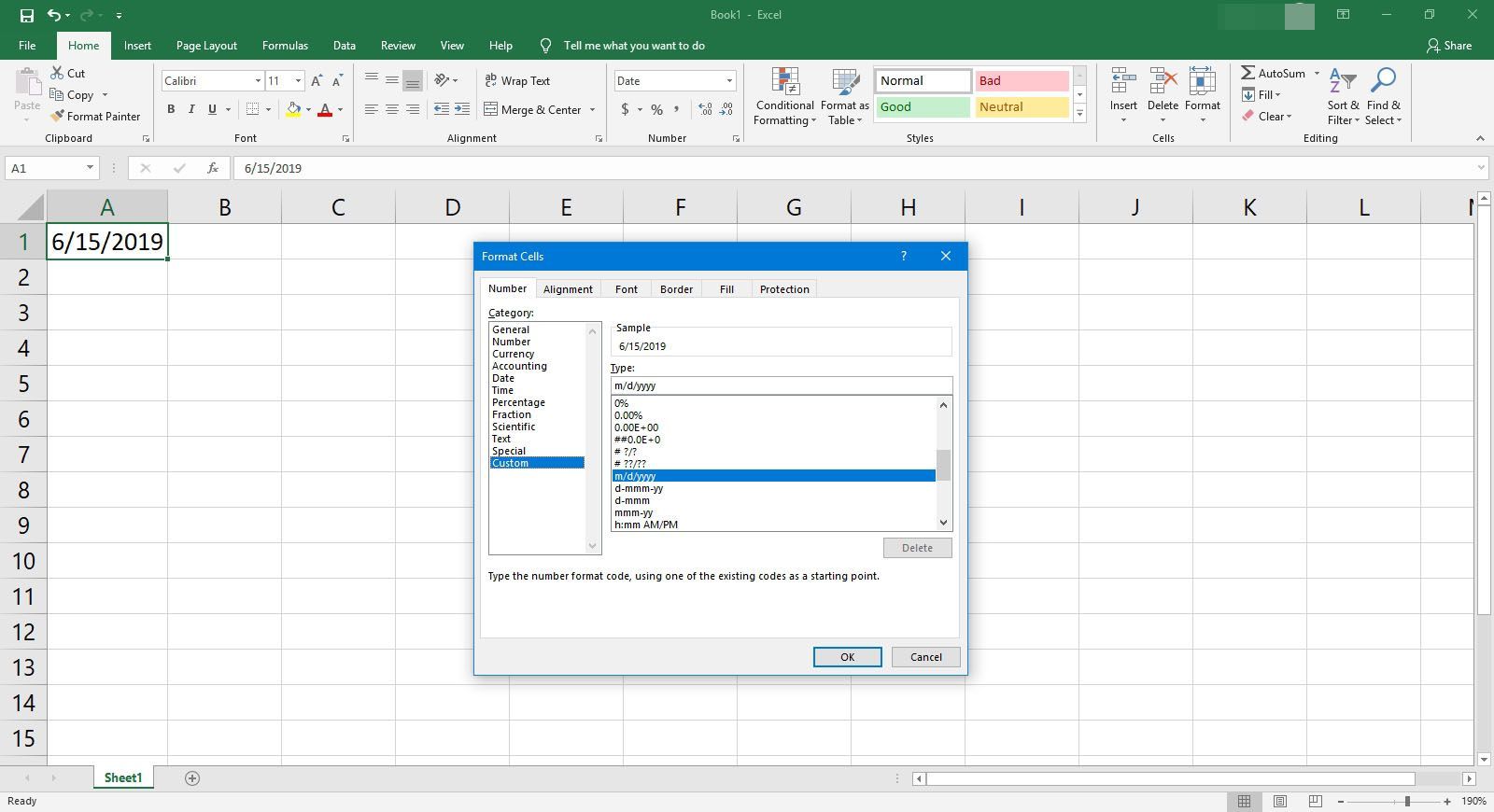 Использование пользовательской даты в Excel.