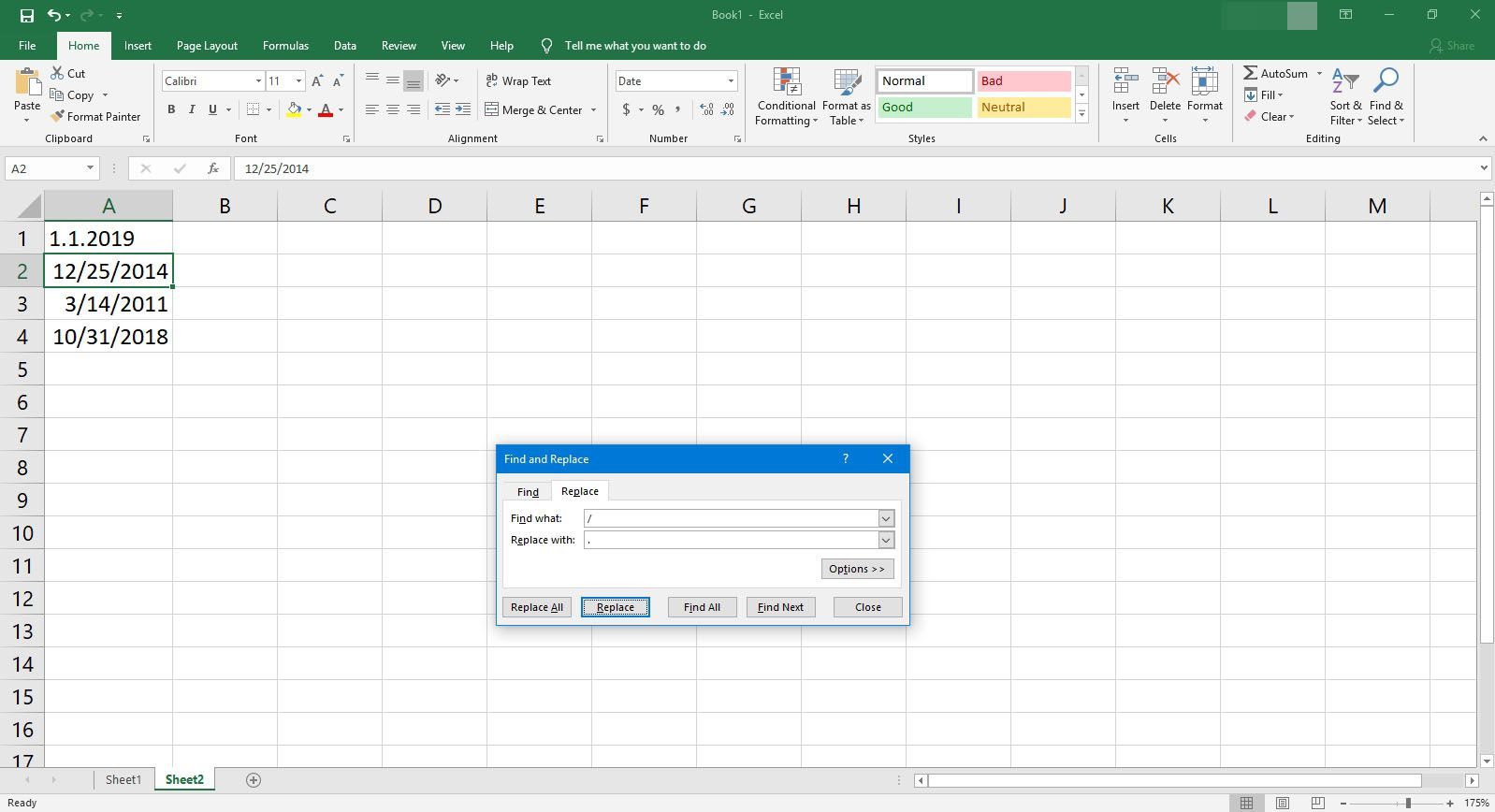 Пример использования Find and Replace в Excel.