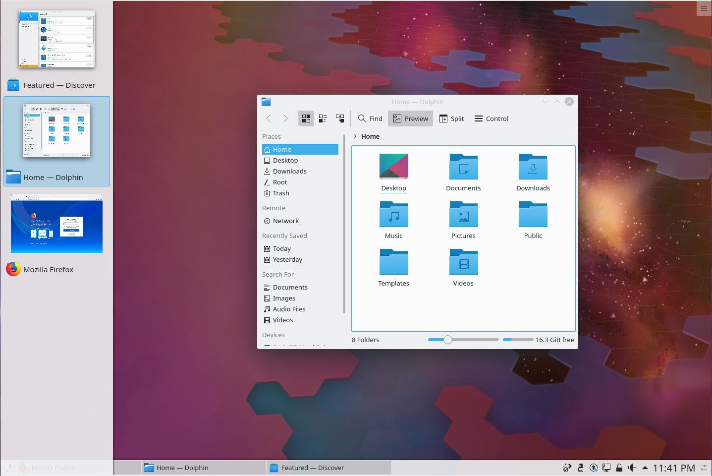 Снимок экрана с минимизированной клавиатурой приложений KDE Plasma.