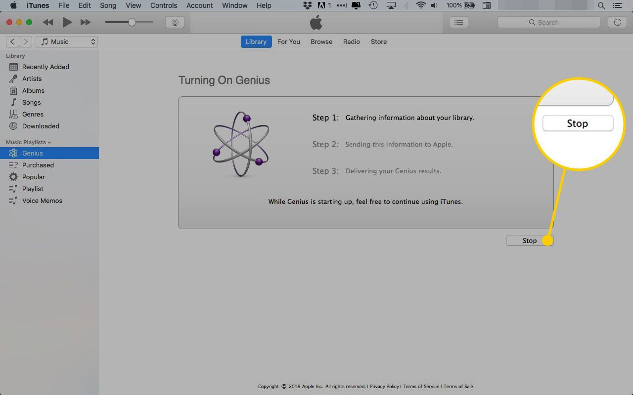 Кнопка, чтобы остановить включение iTunes Genius