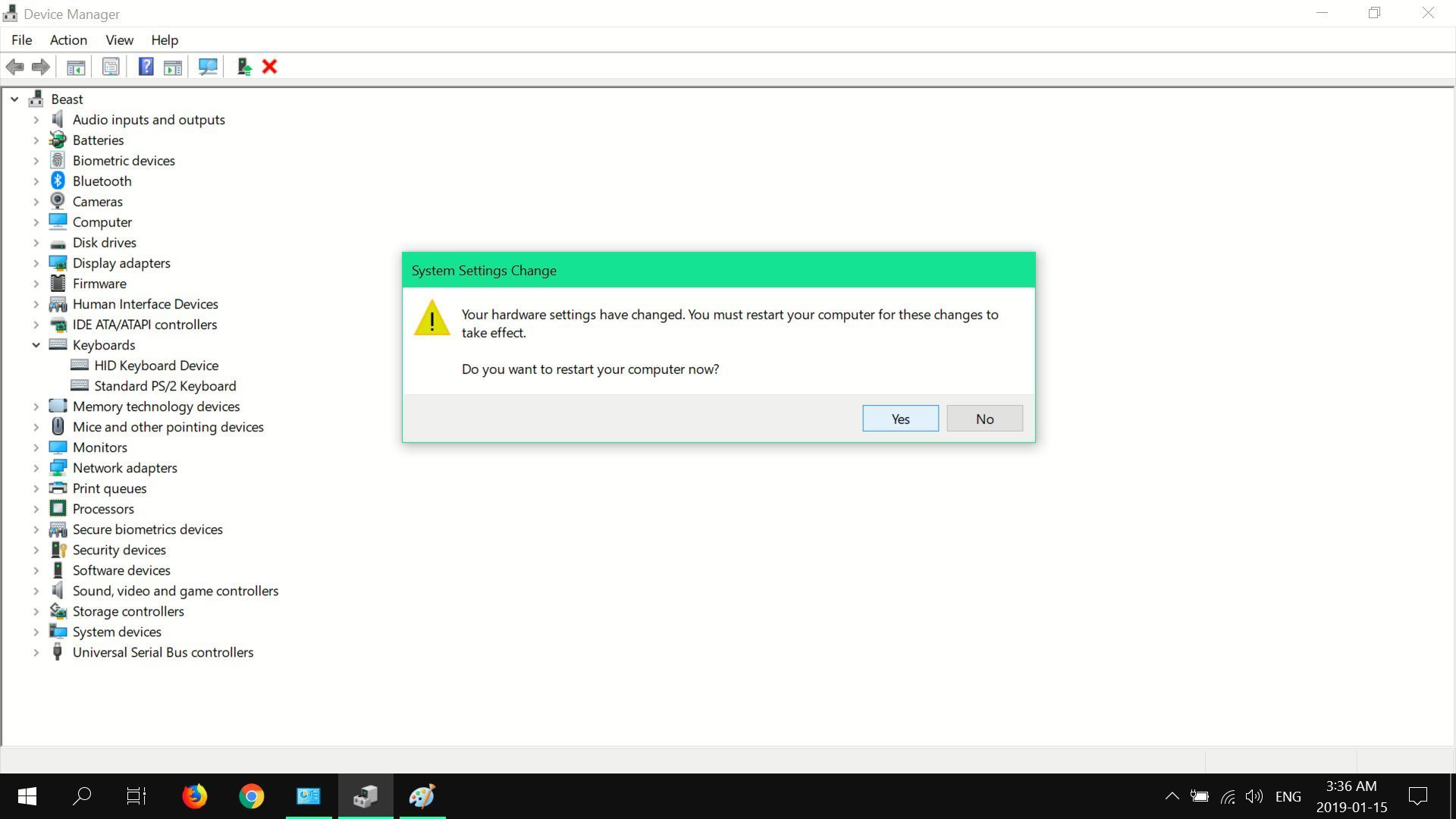 Скриншот Windows с просьбой перезагрузить компьютер.