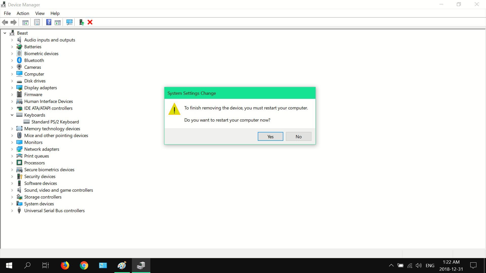 Скриншот всплывающего окна оповещения об изменении системных настроек в Windows 10.