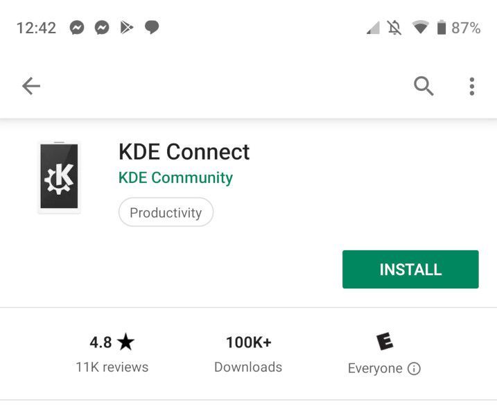 Снимок экрана установки KDE Connect на Android.
