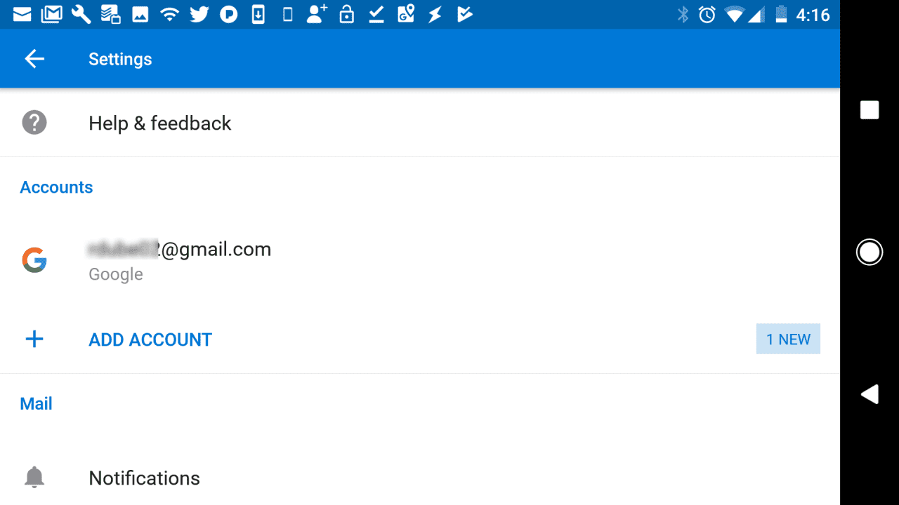 Снимок экрана меню настроек Outlook для добавления новых учетных записей электронной почты