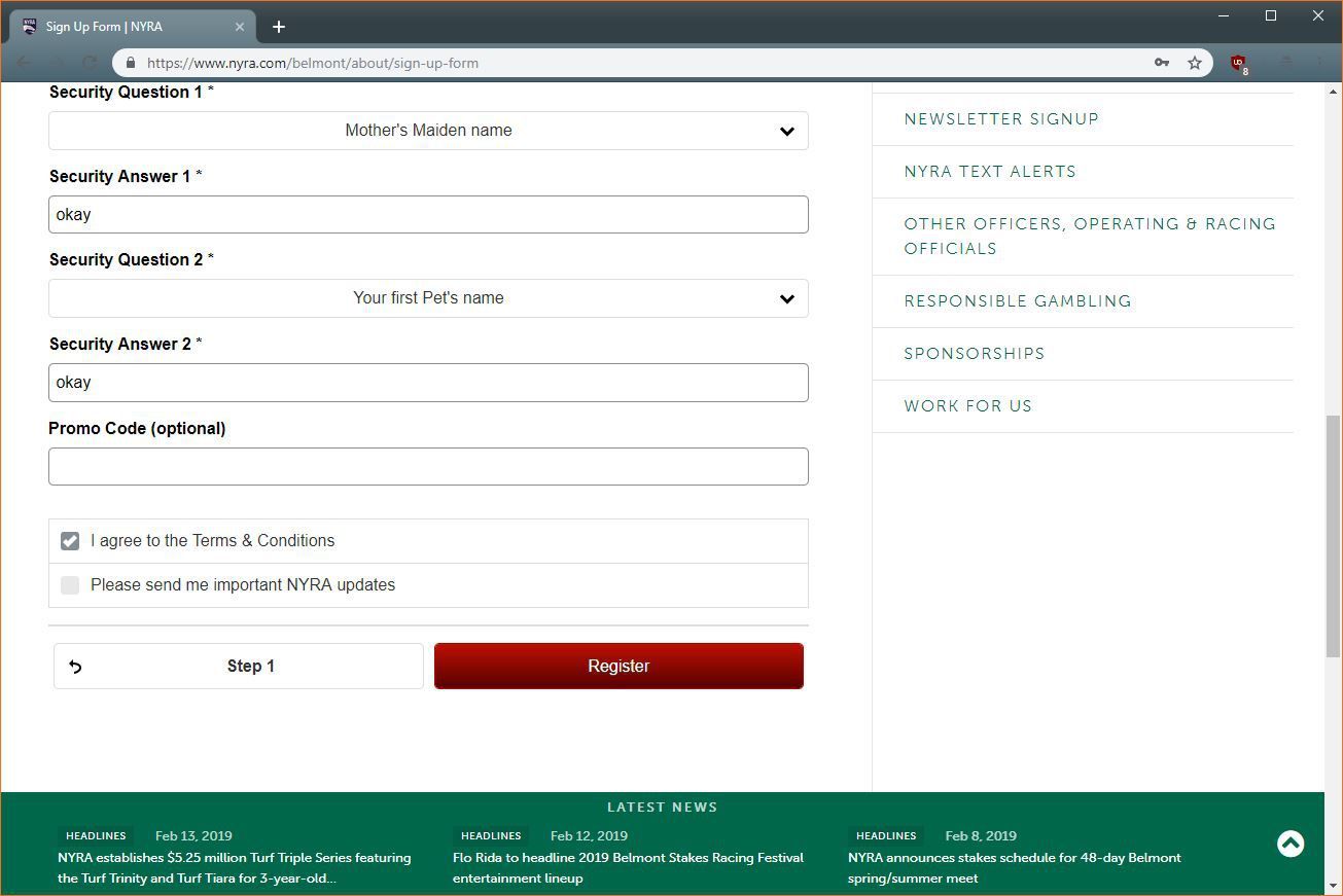 Скриншот страницы регистрации NYRA.