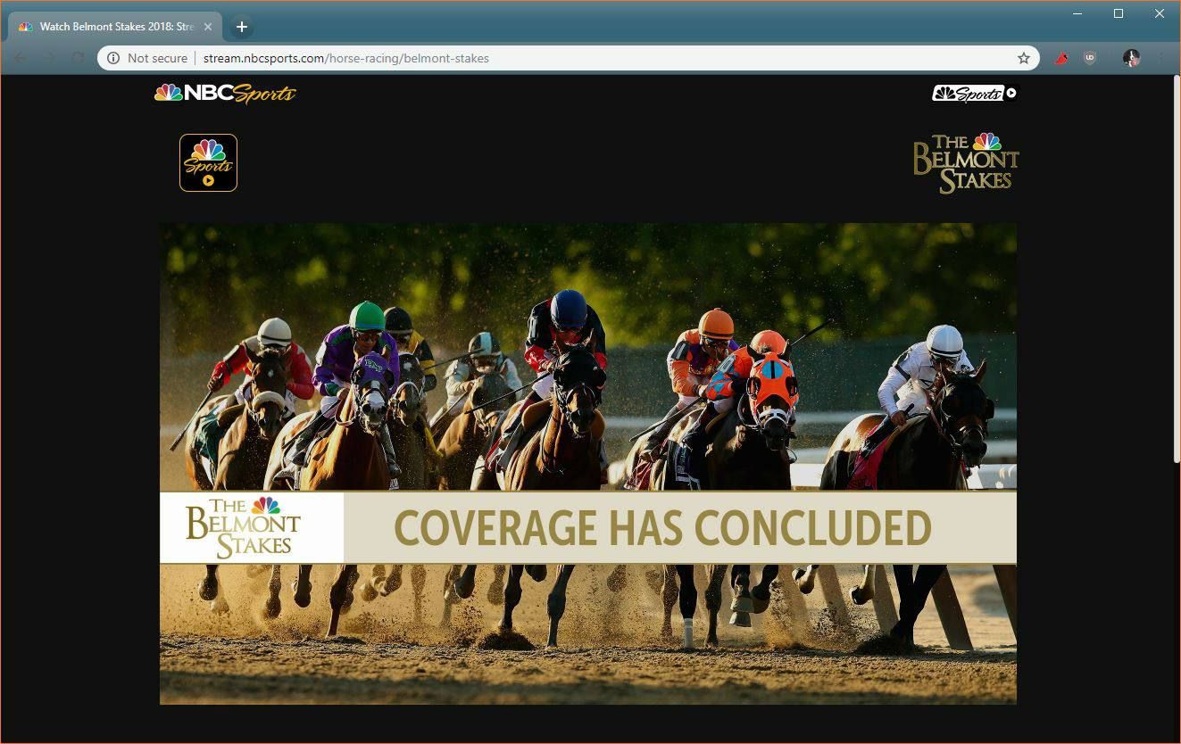Скриншот сайта NBC Sports Belmont Stakes.
