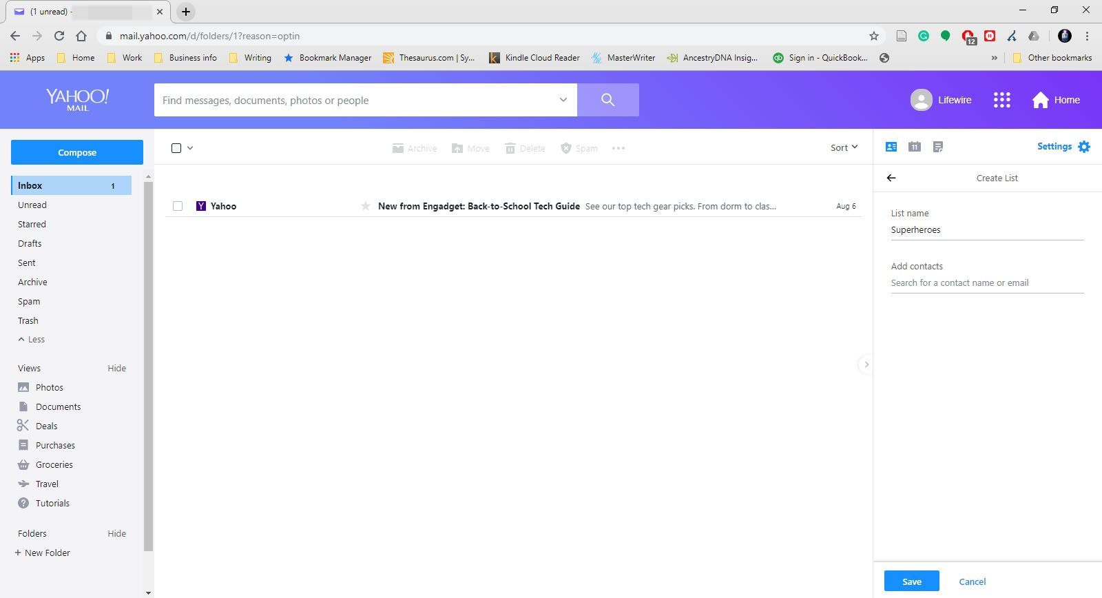 Наименование списка рассылки в электронной почте Yahoo.