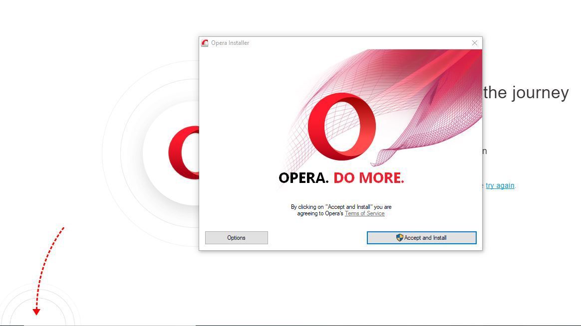 Снимок экрана установки Opera.