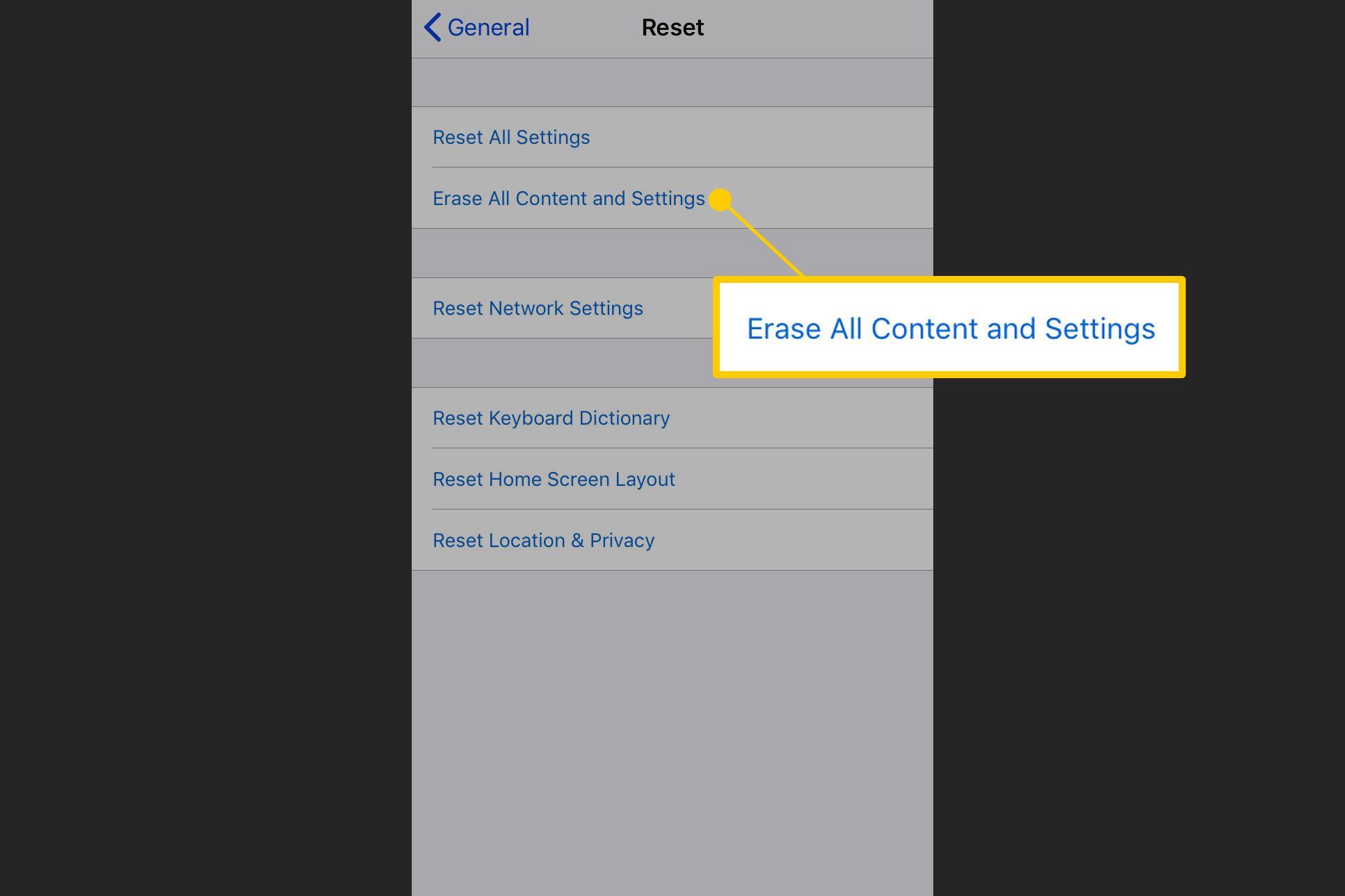 Как восстановить iPhone - кнопка «Удалить весь контент» - скриншот