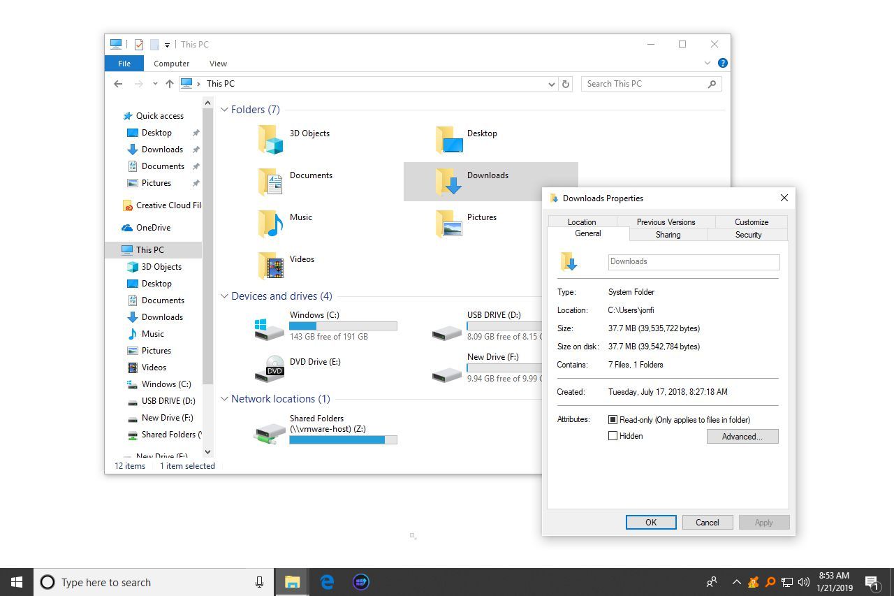 Атрибуты папок в Windows 10