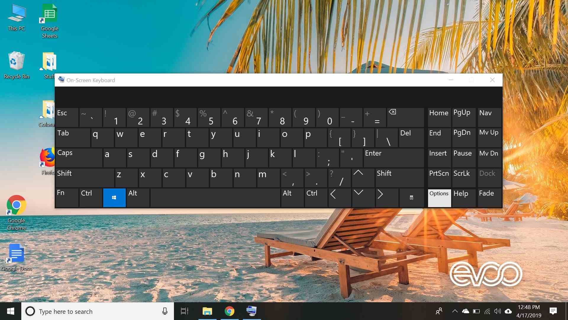Выберите клавишу «Опции» на экранной клавиатуре.