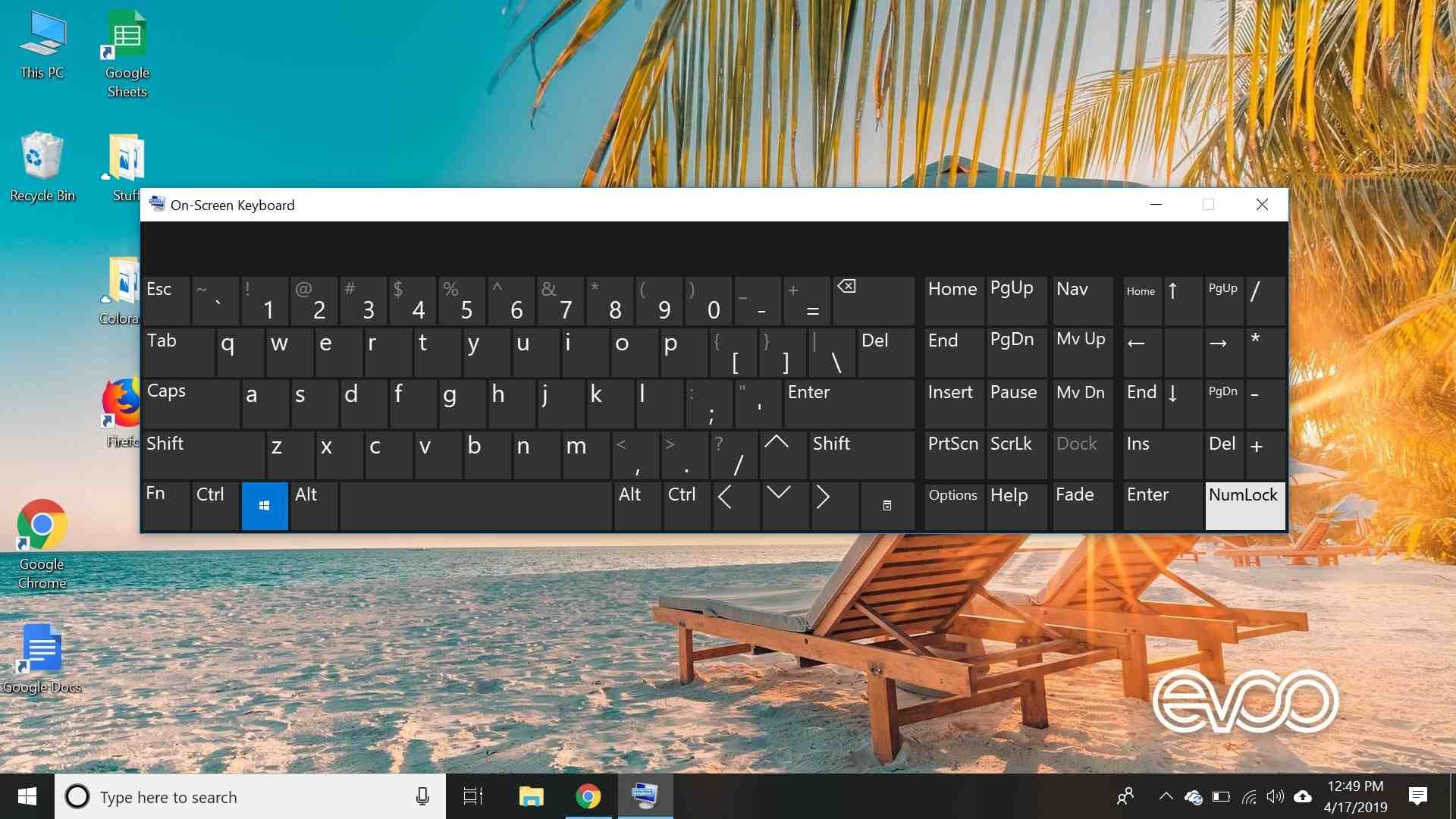 Выберите клавишу Num Lock на экранной клавиатуре.