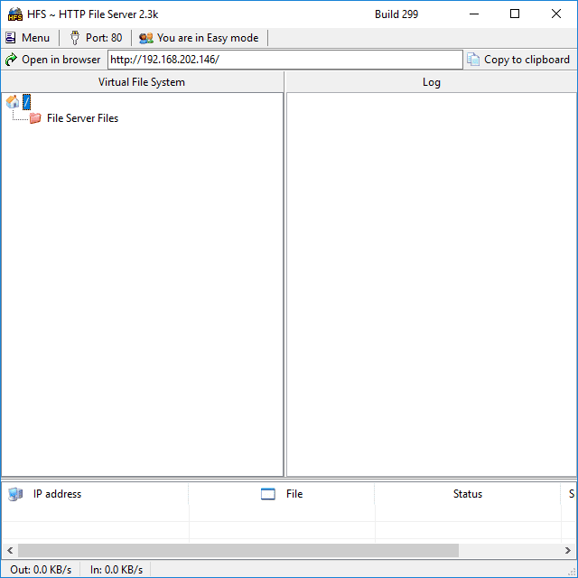Снимок экрана программы файлового сервера HFS в Windows 10