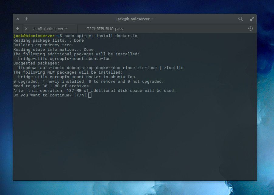 Установка Docker через командную строку на Ubuntu Server