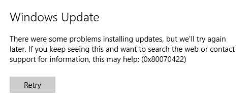 Windows Update 0x80070422 Error on Windows 10 
