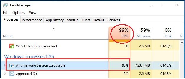 Antimalware Service Executable High CPU on Windows 10 