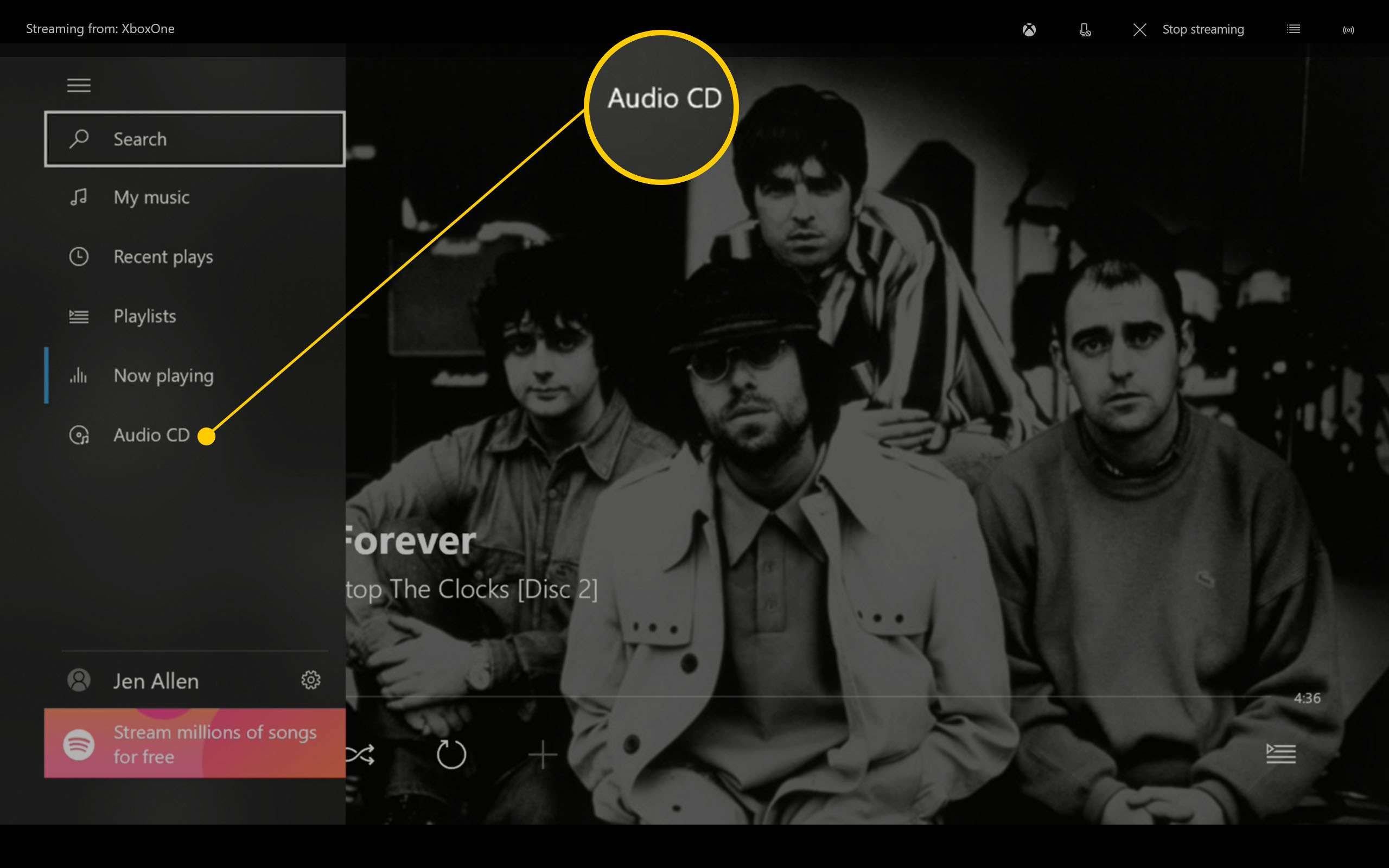 Xbox One's Groove Music app automatically playing an audio CD