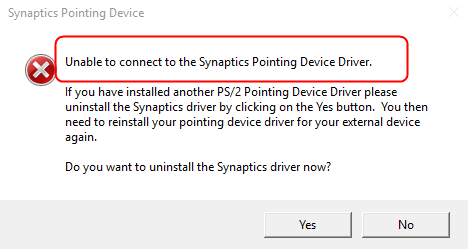 How To Fix Unable to connect to the Synaptics Pointing Device Driver 