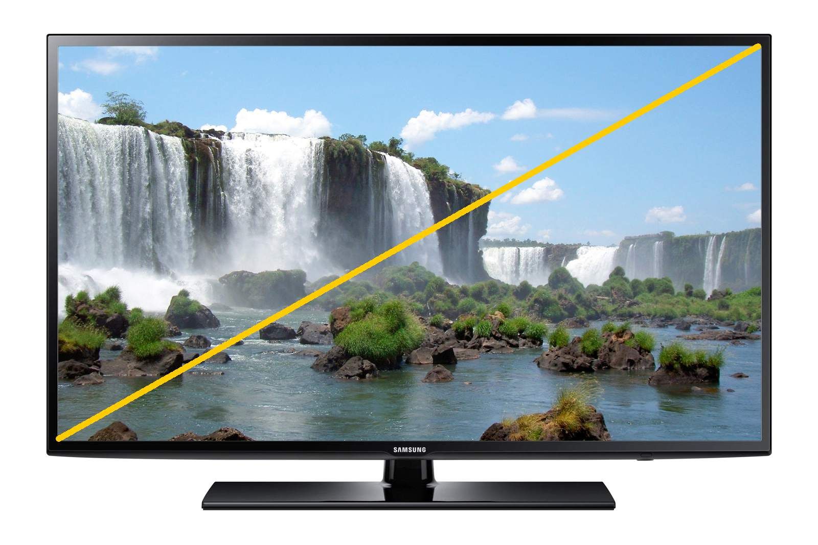 Желтая линия показывает, как измеряются экраны телевизора.