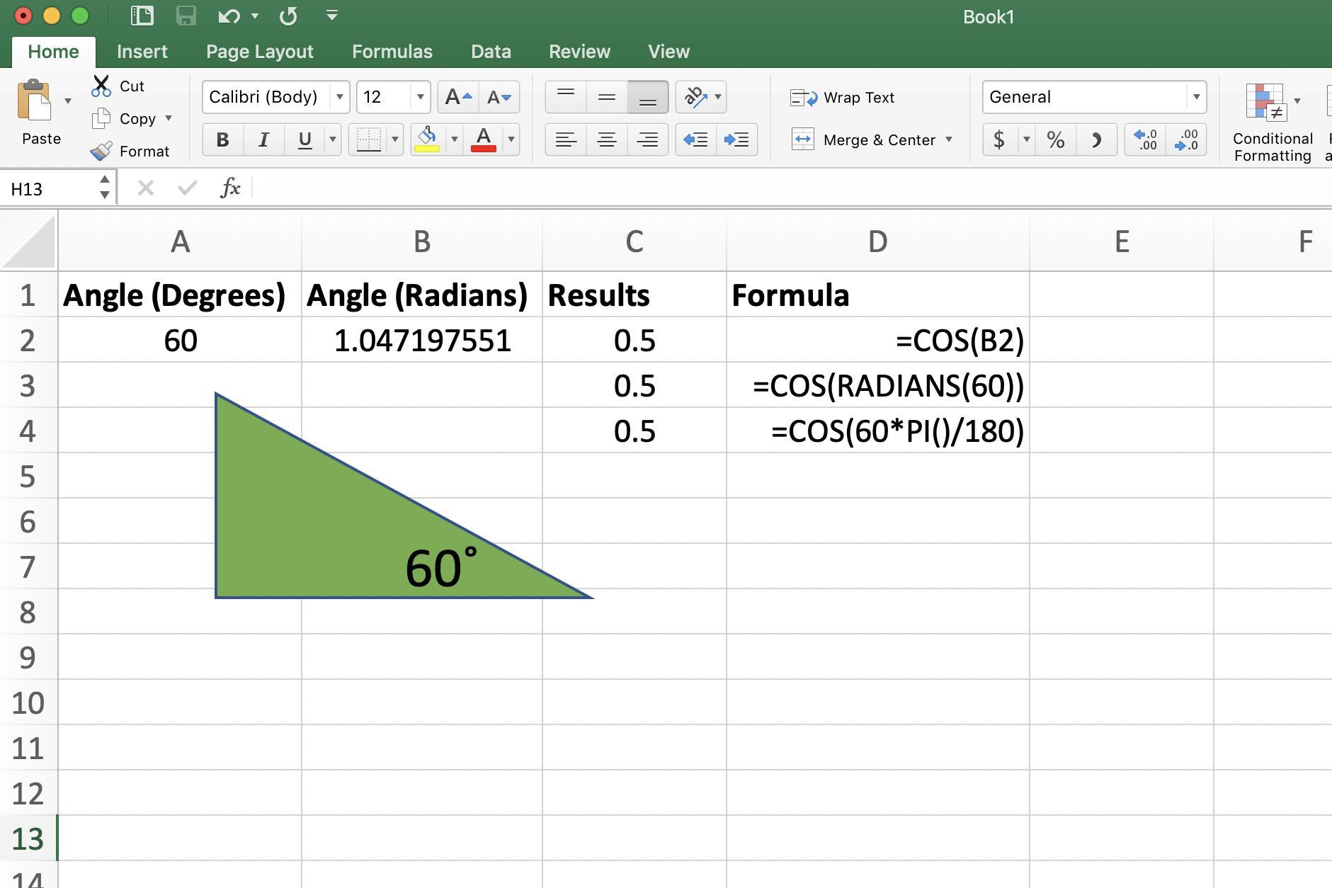 Снимок экрана Excel, общий вид таблицы