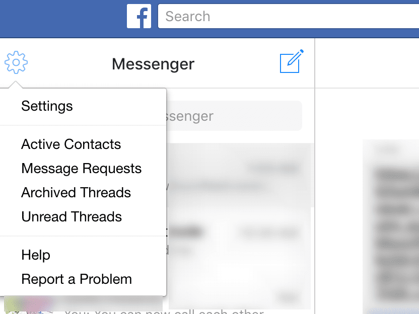 Раскрывающееся меню настроек Facebook Messenger