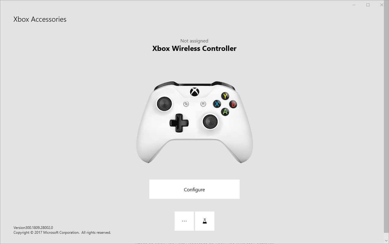 Снимок экрана приложения Xbox Accessories с подключенным контроллером Xbox One.