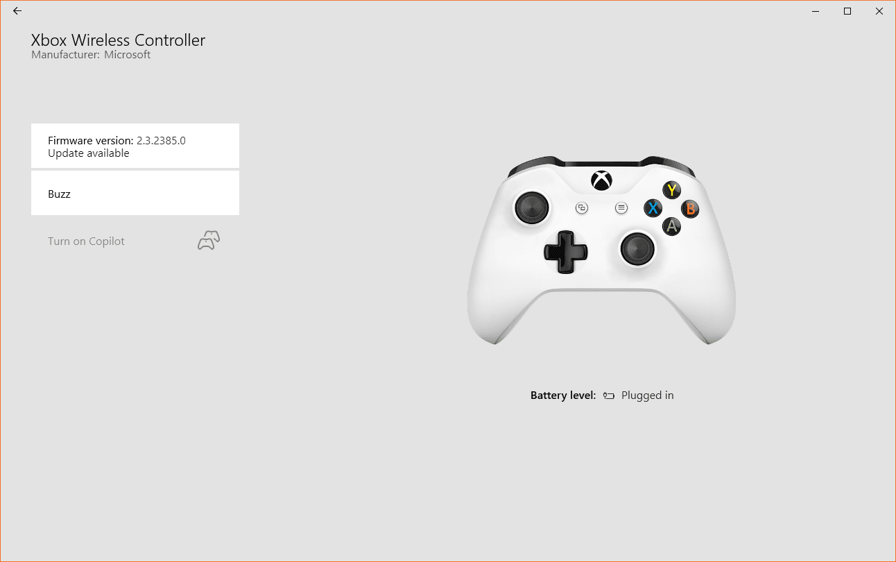 Снимок экрана обновления прошивки Xbox Accessories.