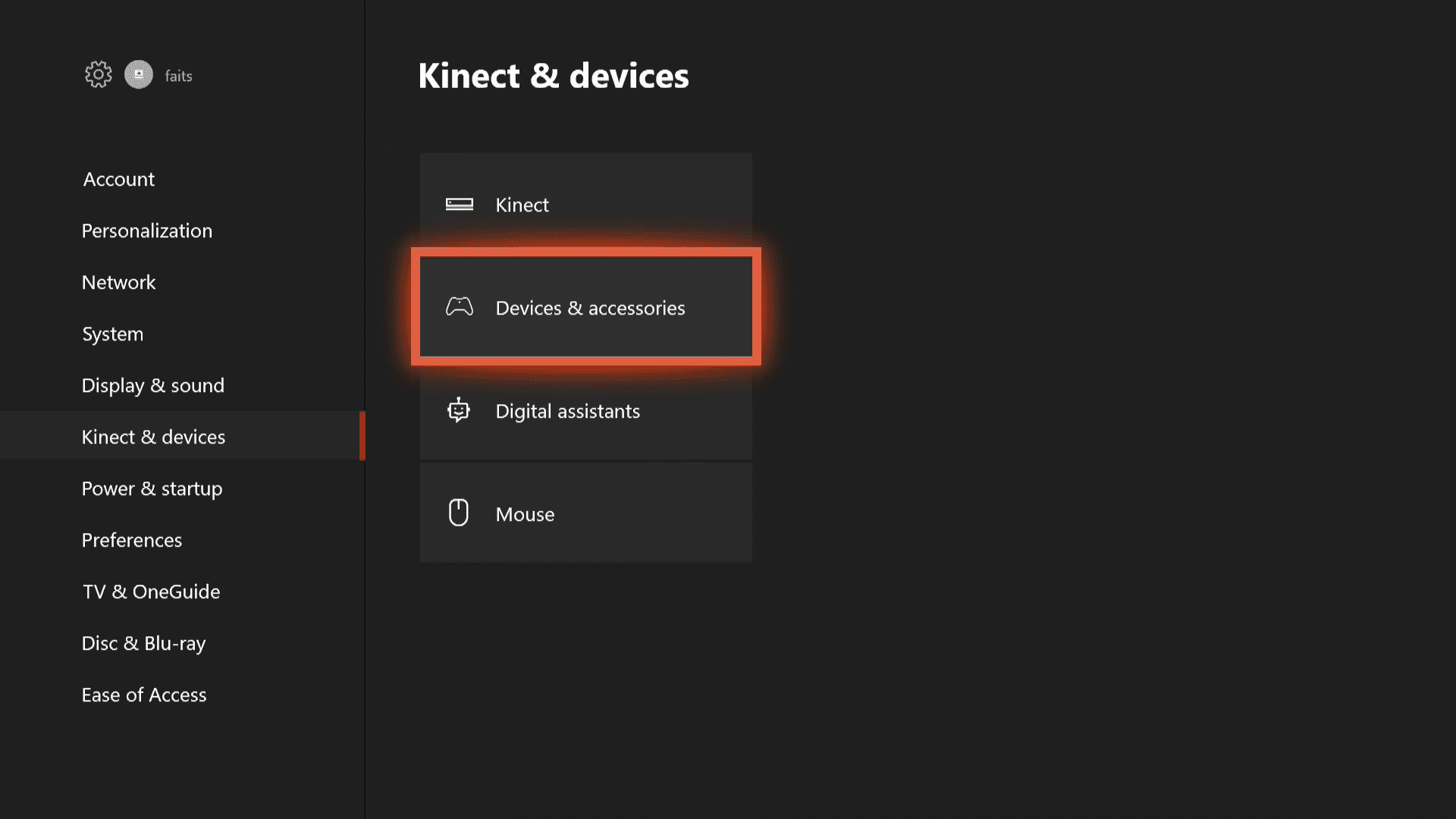 Скриншот меню Xbox One Kinext и устройств.