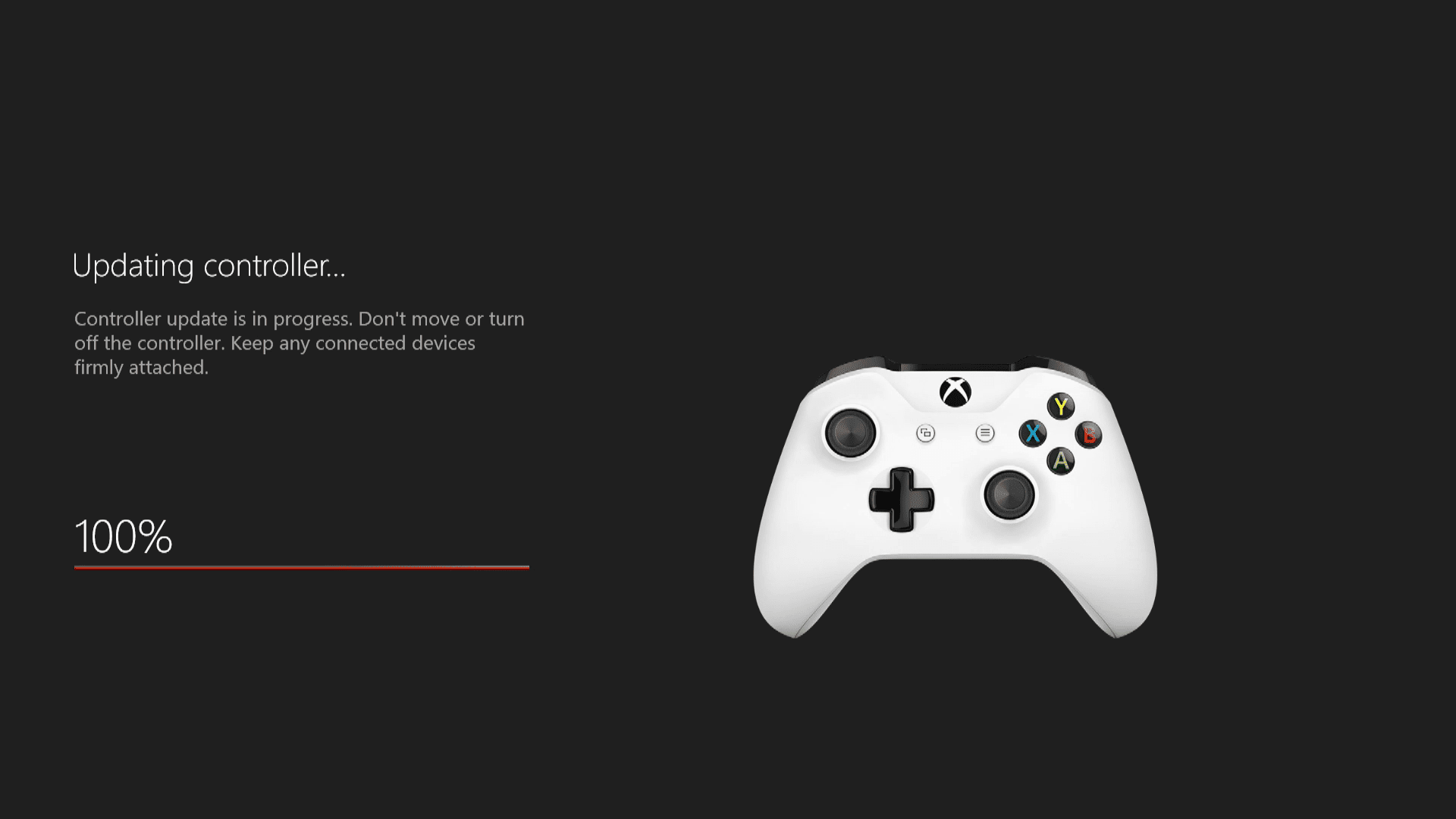 Снимок экрана обновления контроллера Xbox One.