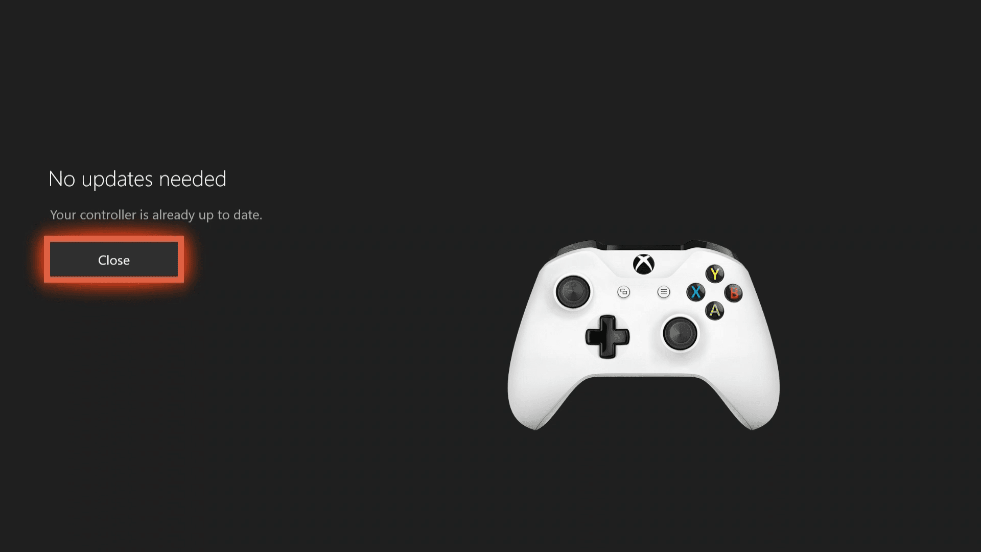 Снимок экрана завершения обновления контроллера Xbox one.