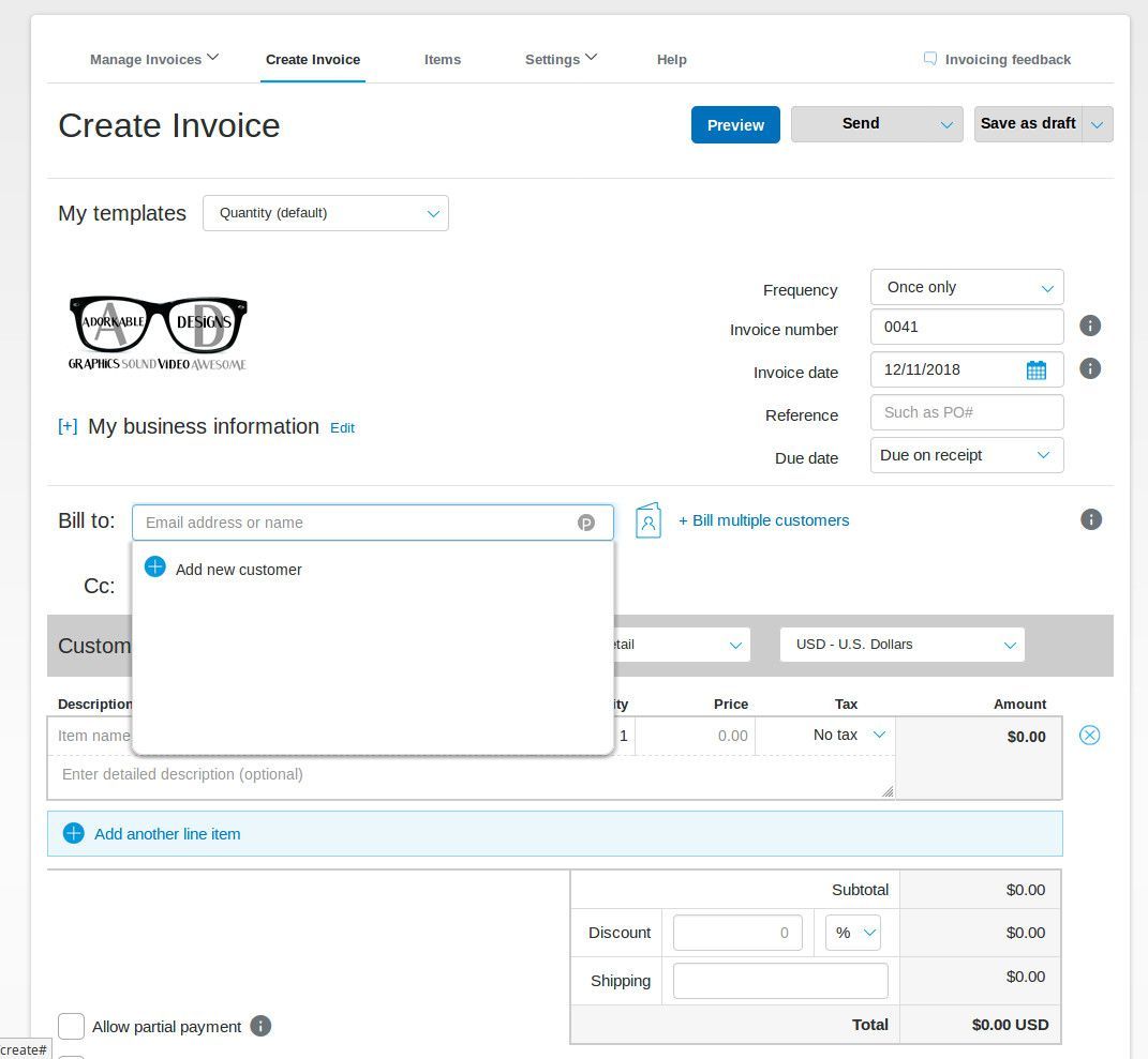 Снимок экрана добавления нового клиента для счета.
