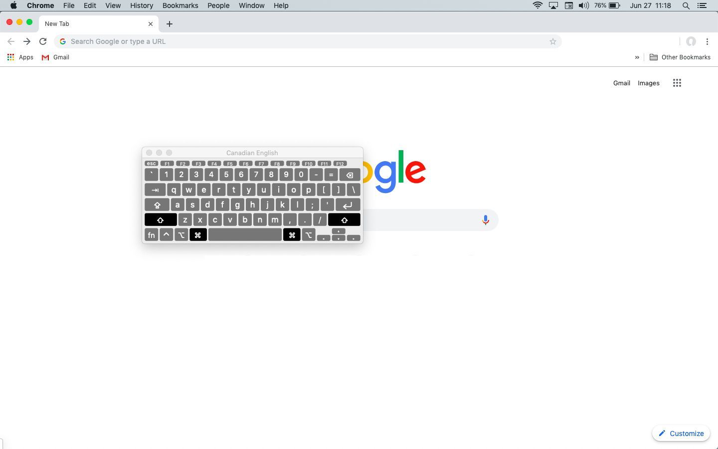 Включенная виртуальная клавиатура в MacOS