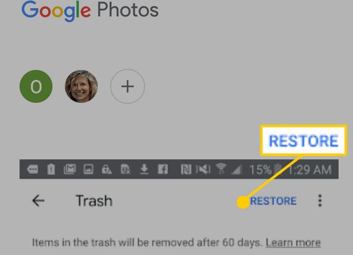 Снимок экрана восстановления экрана в Google Фото