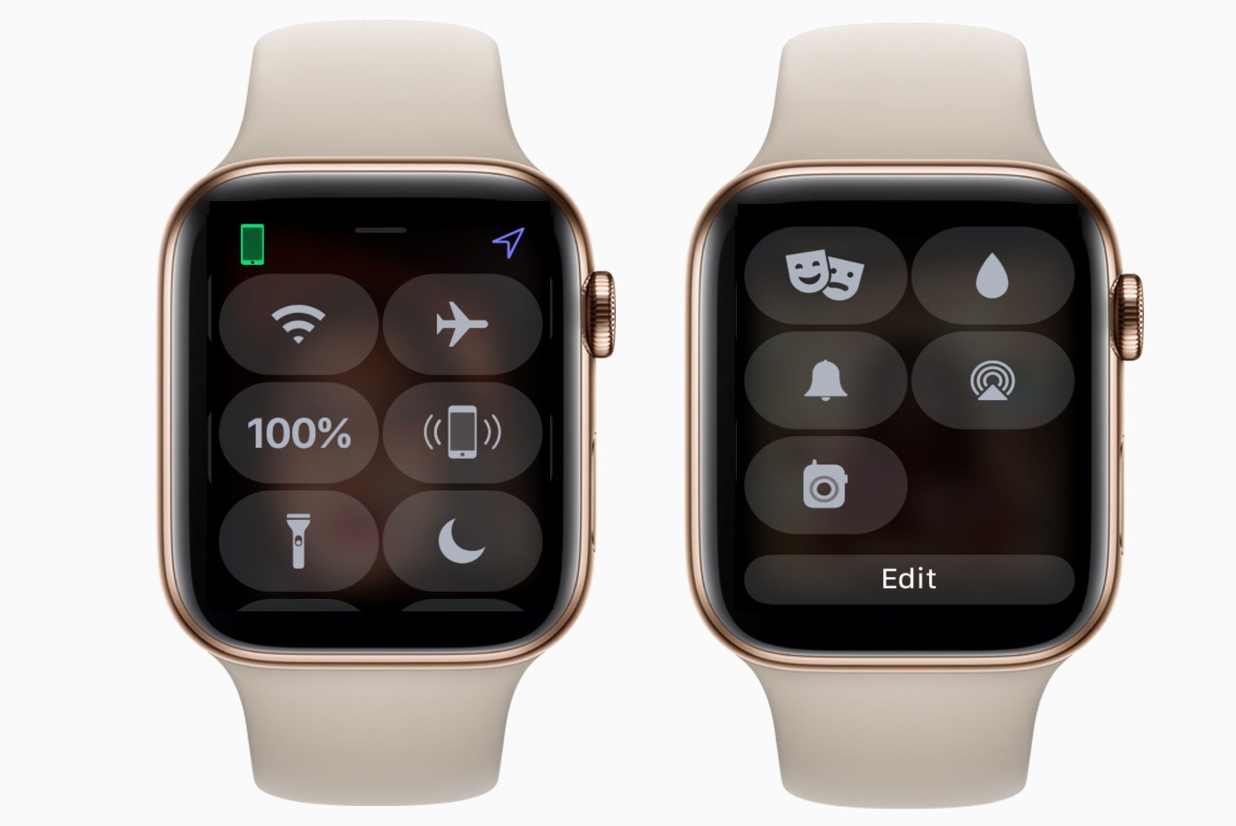 панель управления watchOS на двух экранах Apple Watch