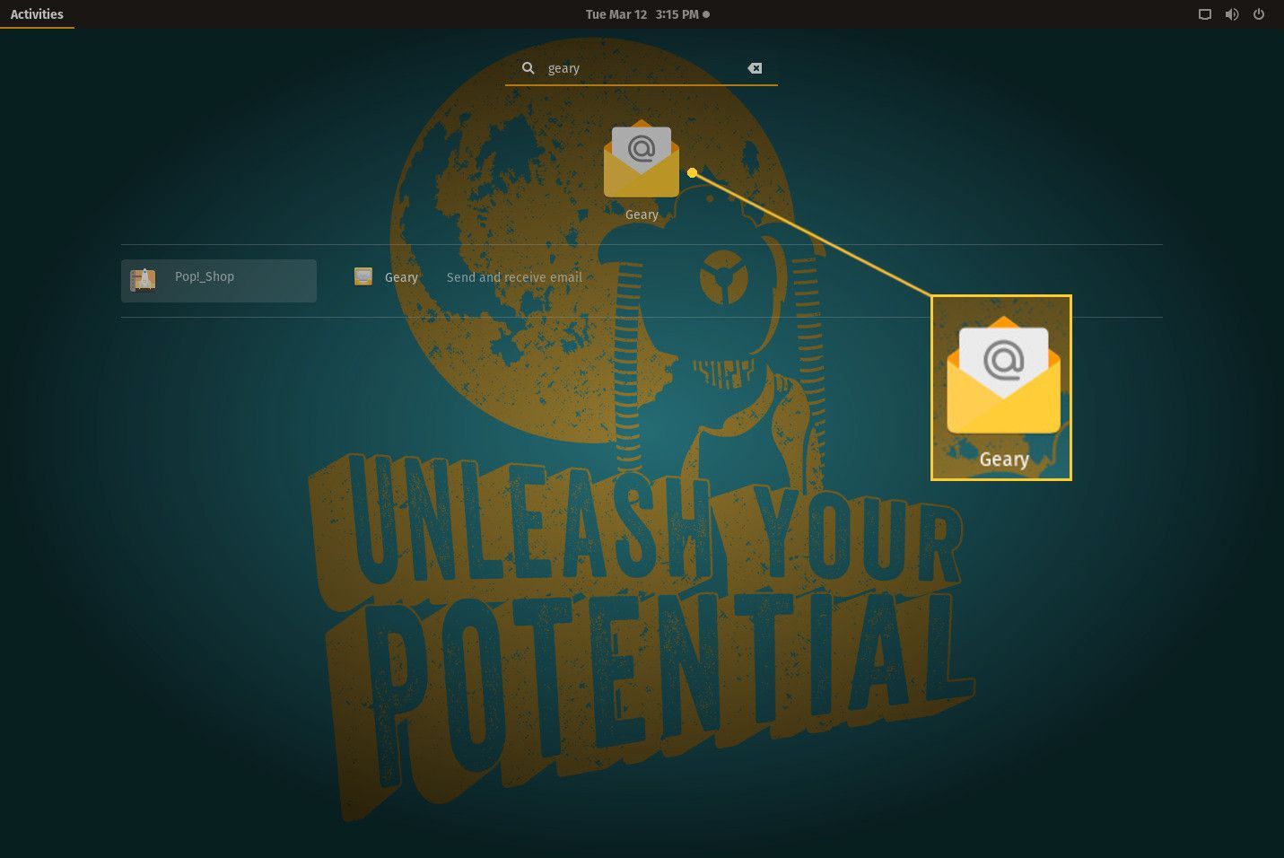 Снимок экрана запуска приложения из поиска приложений GNOME.