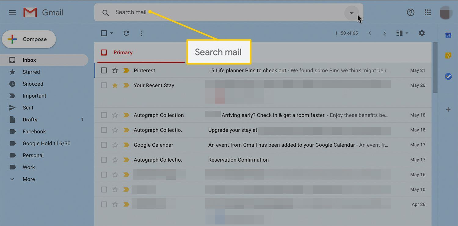 Поиск почтового поля в Gmail