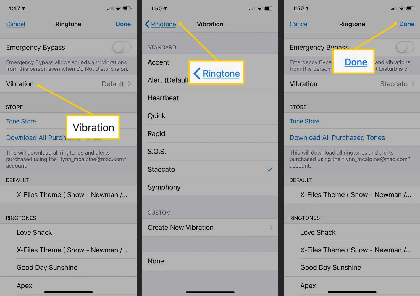 Кнопки вибрации, мелодии звонка, Готово в настройках iOS