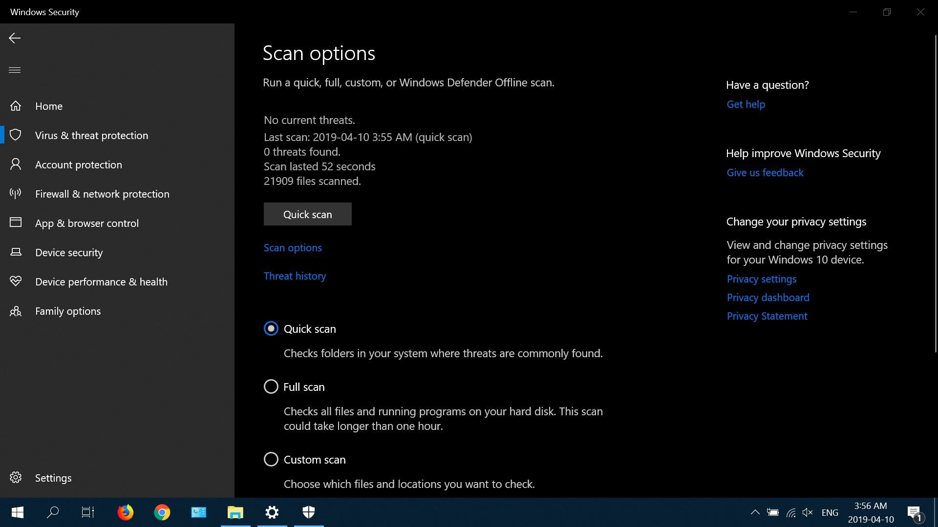 Снимок экрана с результатами сканирования в Защитнике Windows.