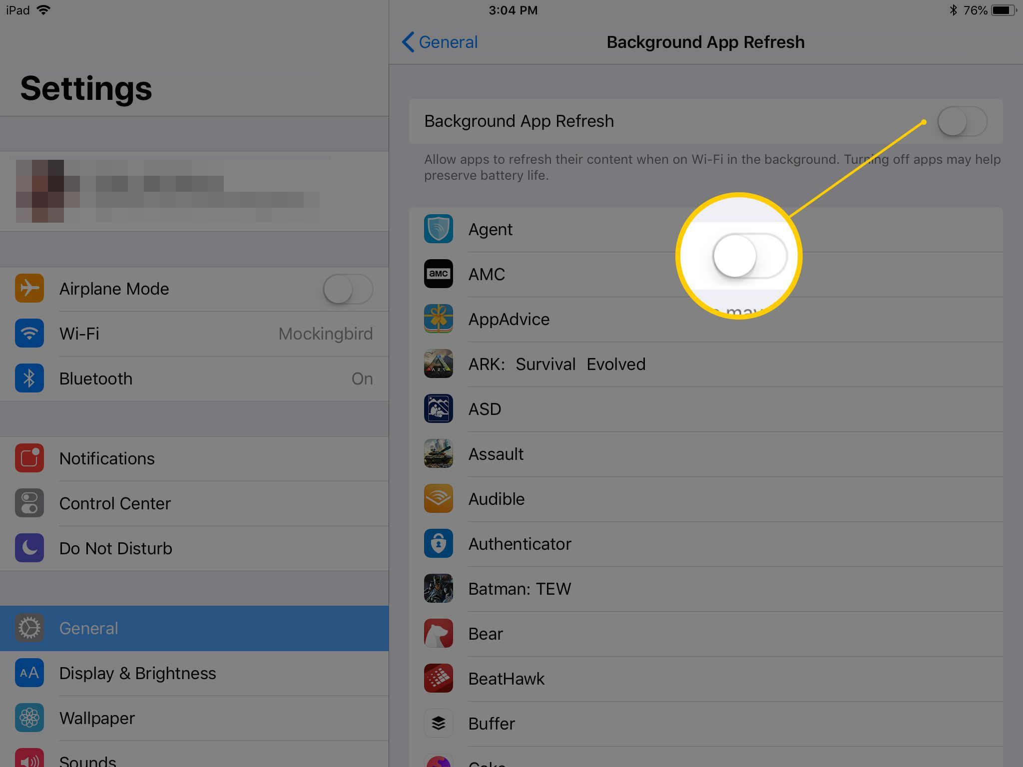 Фоновое приложение Обновить настройки экрана на iPad