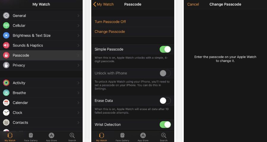 Снимок экрана приложения Apple Watch Lock с длинным паролем