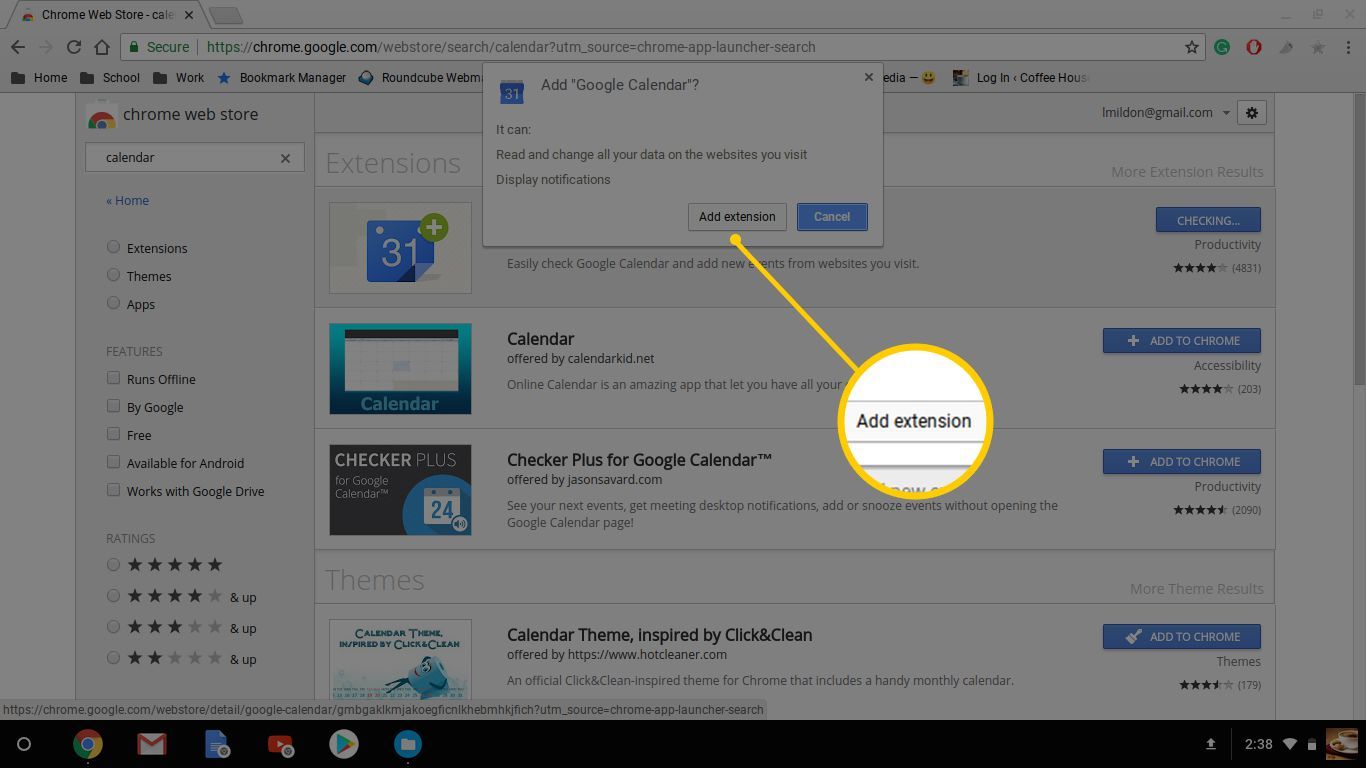 Кнопка «Добавить расширение» в интернет-магазине Chrome на Chromebook