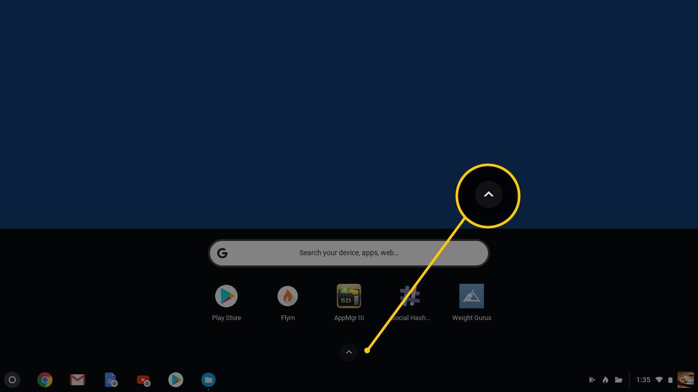 Другие приложения треугольник в центре нижней части экрана Chromebook