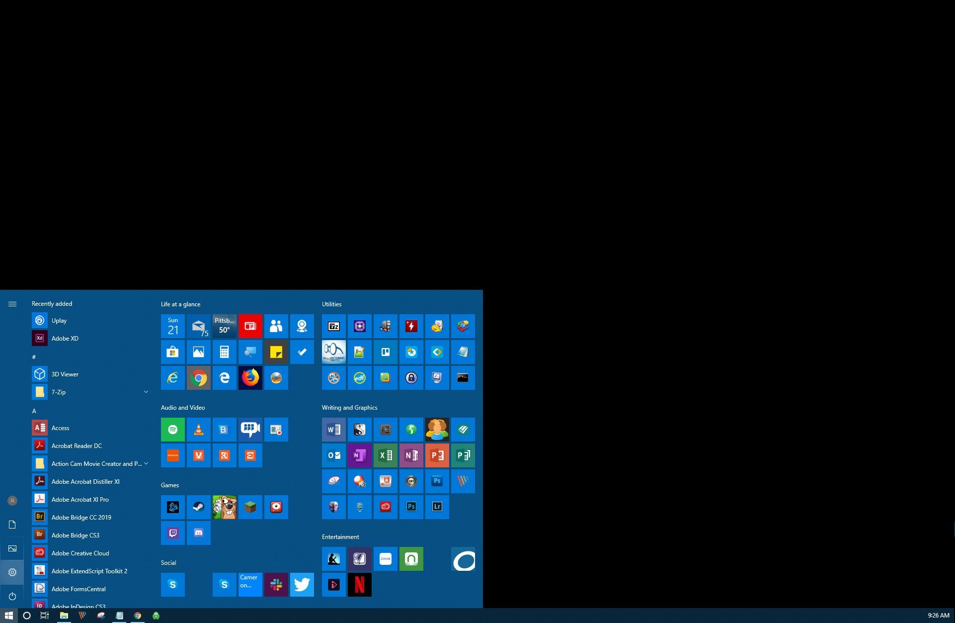 Выбор настроек в Windows 10.