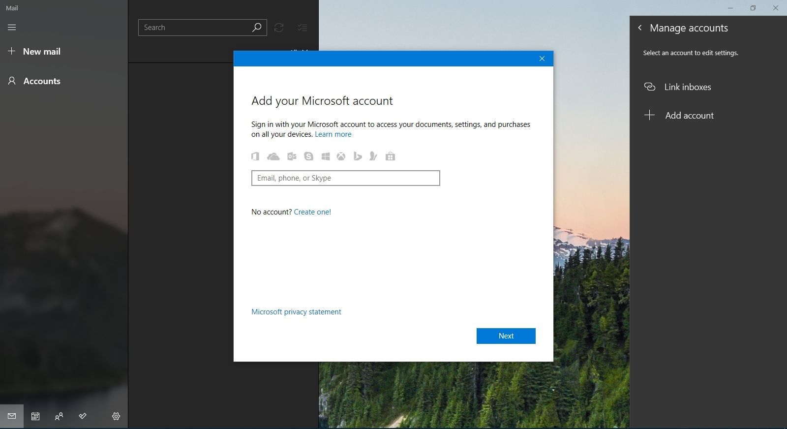 Подготовка к вводу электронной почты для настройки в Mail в Windows 10.